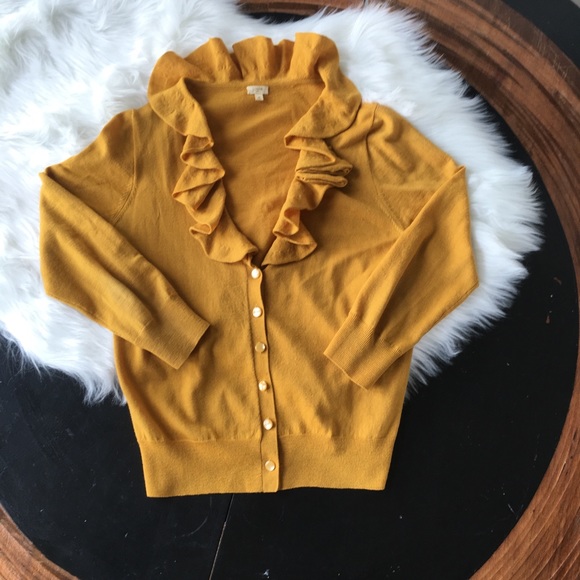 J Crew Ruffled Collar Cardigan 100% Merino Wool - Picture 2 of 5